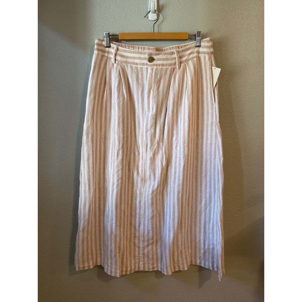 a new day Pink and White Striped Midi Skirt